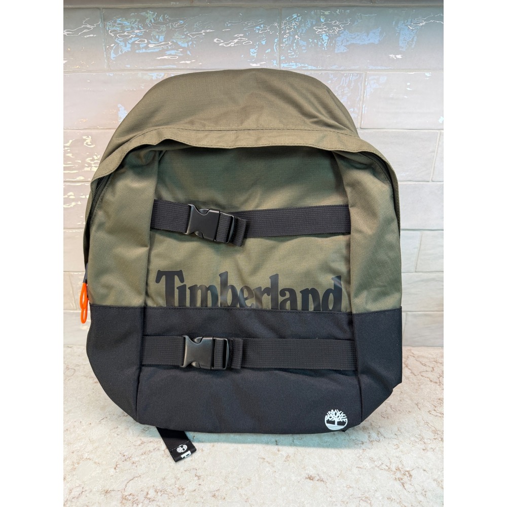 Timberland Backpack Olive Green Black Canvas Buckle Strap School Hiking Bag NEW